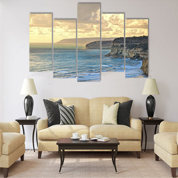Sunset over Kourion coast. Mediterranean. Cyprus Multi Panel Canvas Wall Art