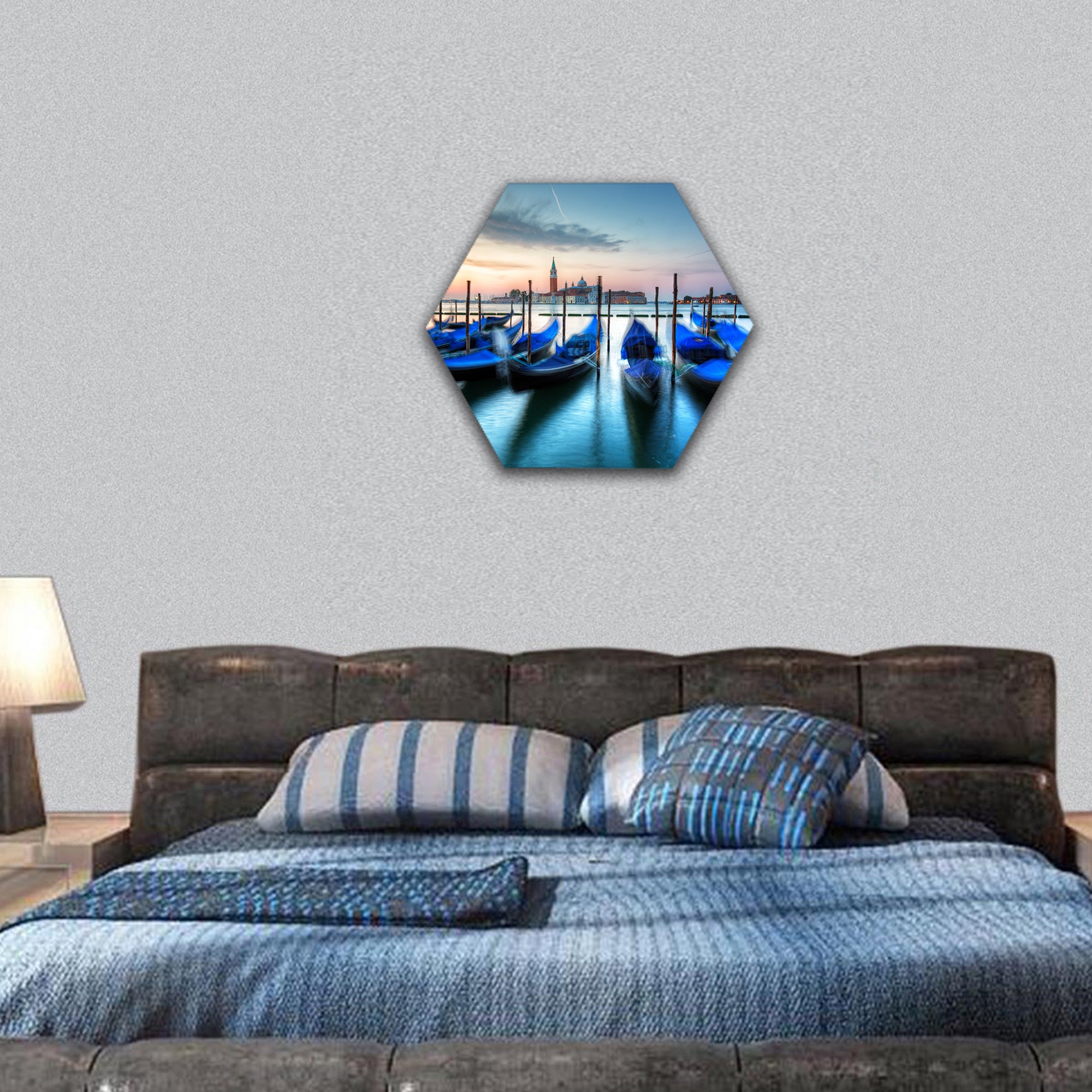 Gondolas in Grand Canal on sunrise, Venice, Italy hexagonal canvas wall art