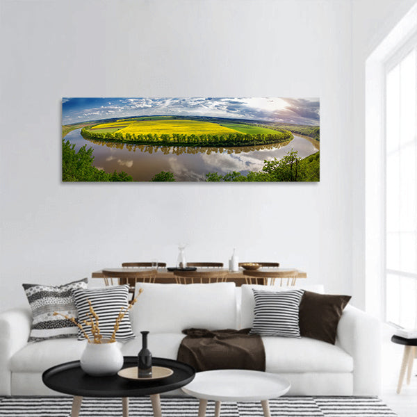 Hill on bend of the river hill, Dniester River Valley in Ukraine panoramic canvas wall art