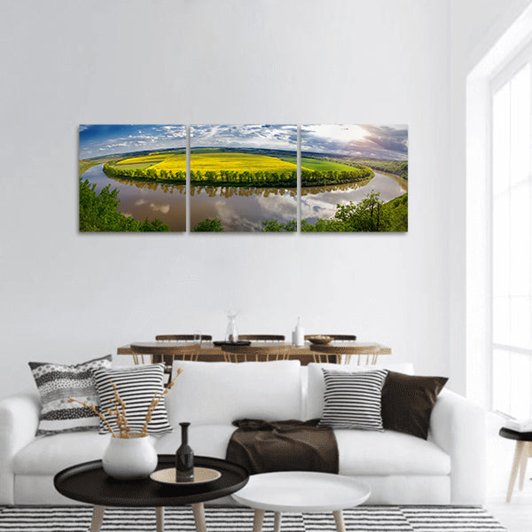Hill on bend of the river hill, Dniester River Valley in Ukraine panoramic canvas wall art