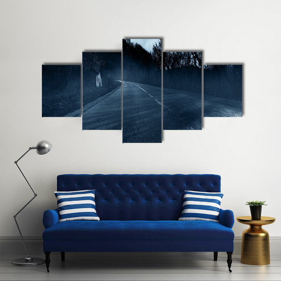 Abandoned House On The Empty Road Side Multi Panel Canvas Wall Art