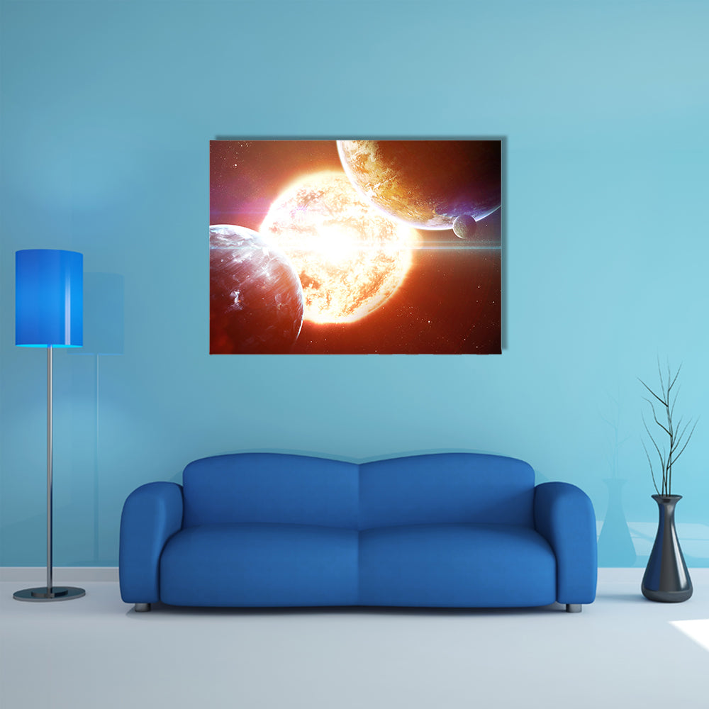 Planets In The Gloomy Space Multi Panel Canvas Wall Art