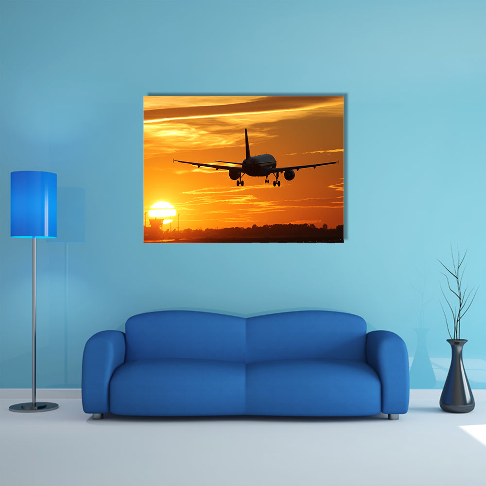 Landing At The Airport During Sunset Multi Panel Canvas Wall Art Set