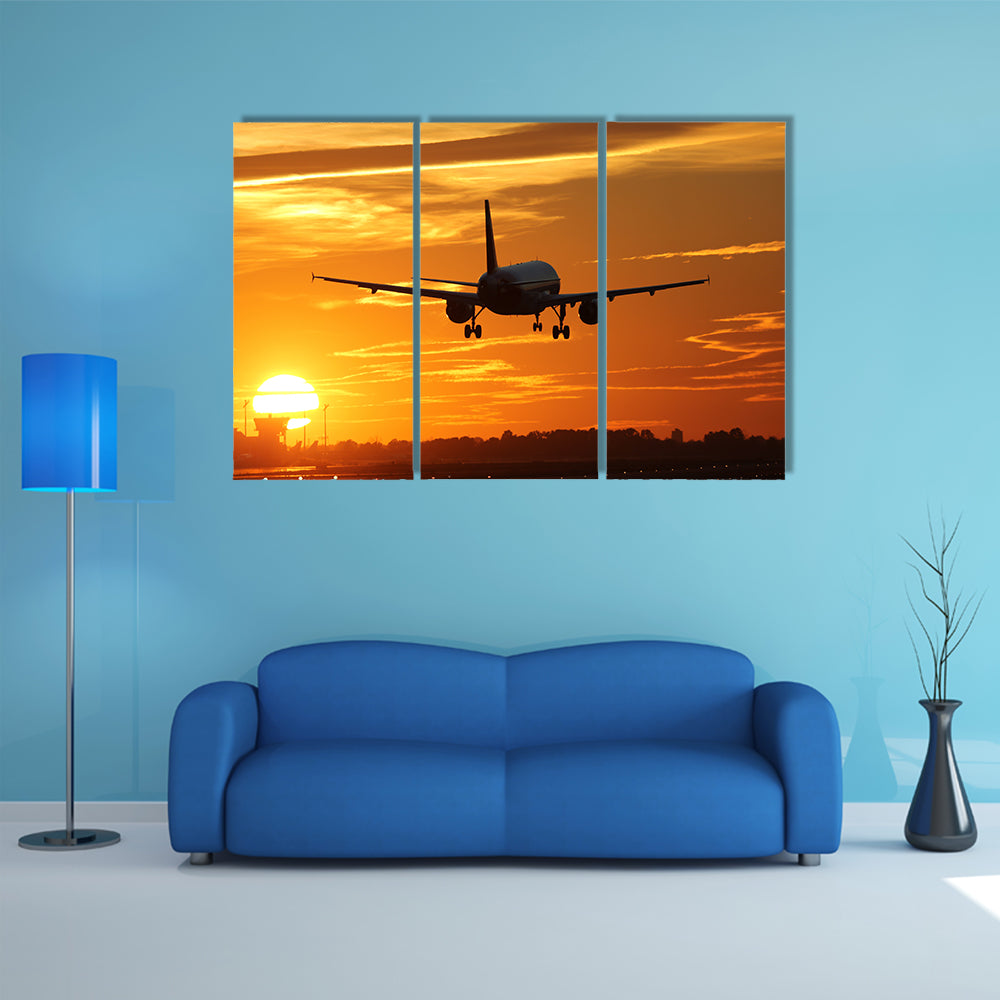 Landing At The Airport During Sunset Multi Panel Canvas Wall Art Set