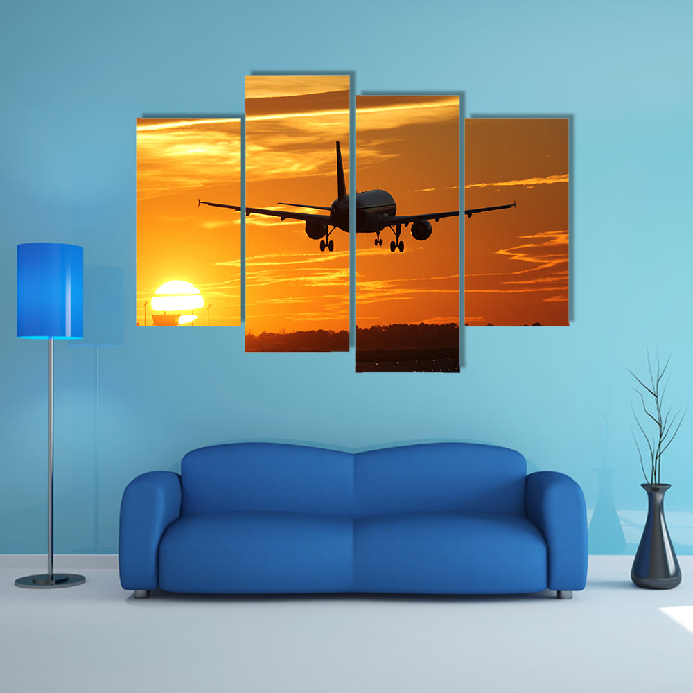 Landing At The Airport During Sunset Multi Panel Canvas Wall Art Set