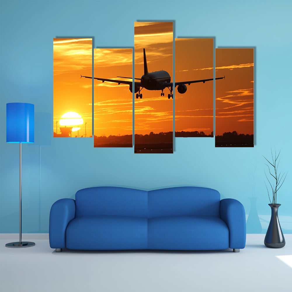 Landing At The Airport During Sunset Multi Panel Canvas Wall Art Set