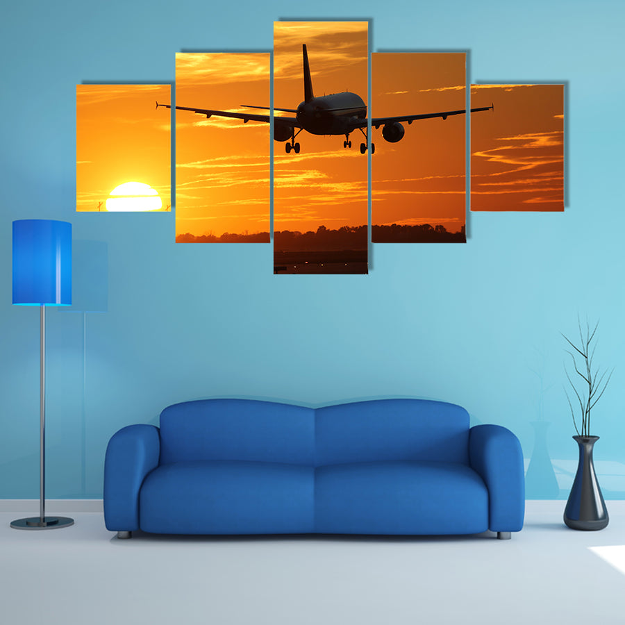 Landing At The Airport During Sunset Multi Panel Canvas Wall Art Set