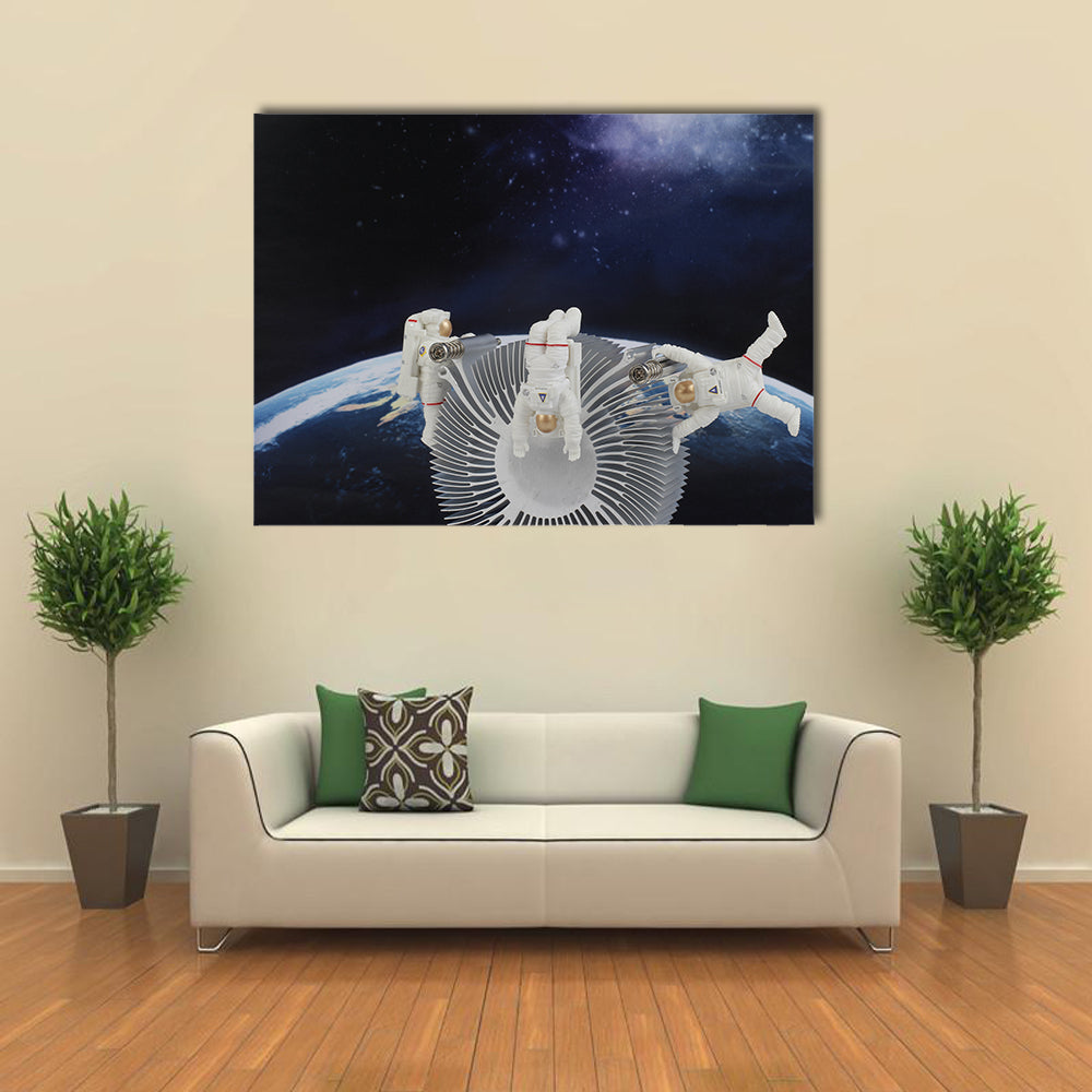 Astronauts In The Zero Gravity Multi Panel Canvas Wall Art