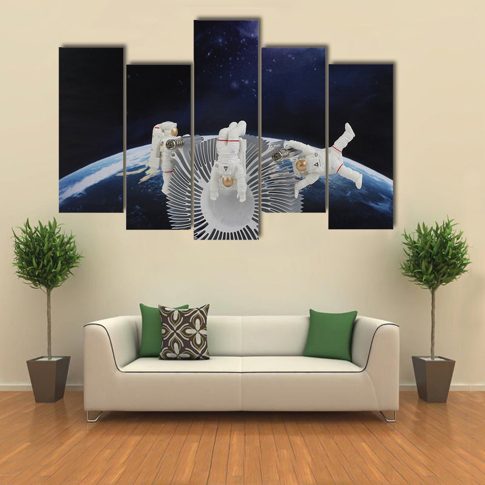 Astronauts In The Zero Gravity Multi Panel Canvas Wall Art