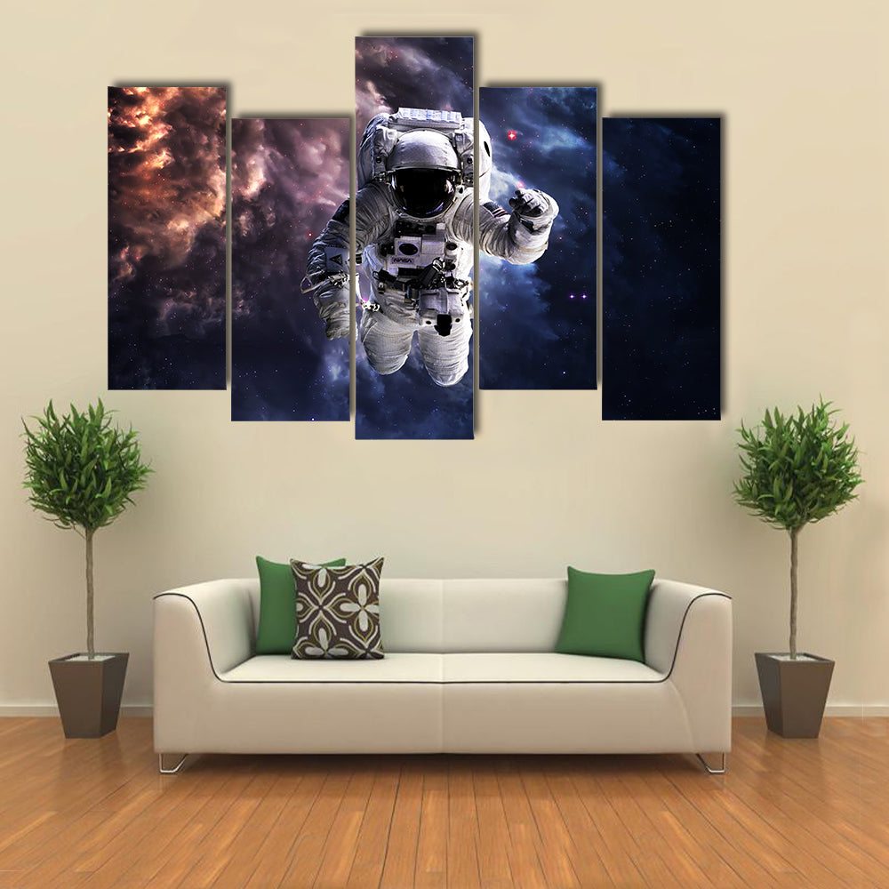 Astronaut In Outer Space Multi Panel Canvas Wall Art