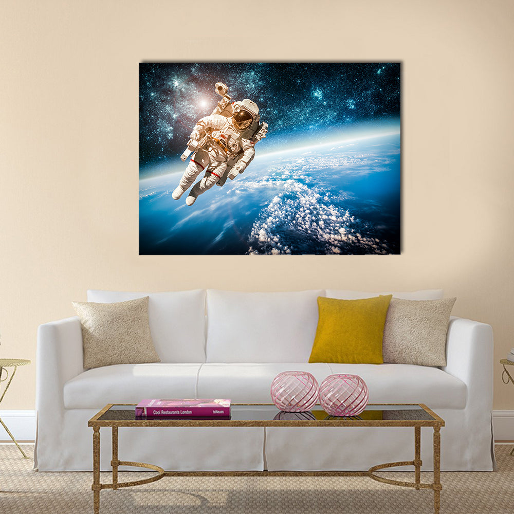 Astronaut’s Voyage In The Space Multi Panel Canvas Wall Art