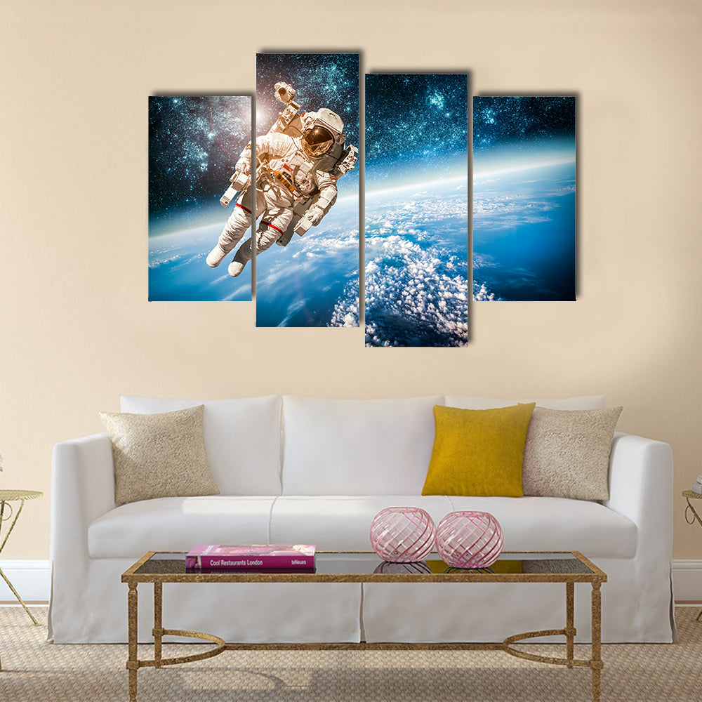 Astronaut’s Voyage In The Space Multi Panel Canvas Wall Art