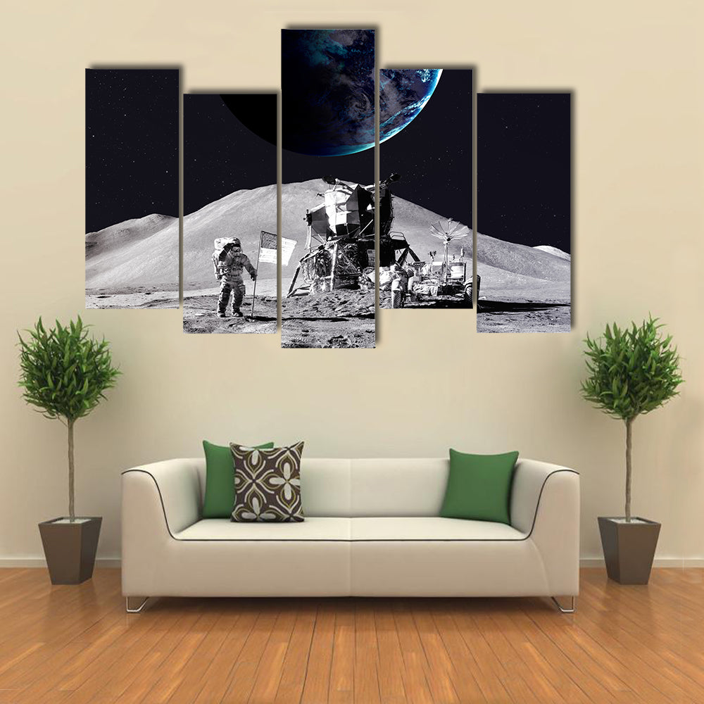 The First Step On Moon Multi Panel Canvas Wall Art