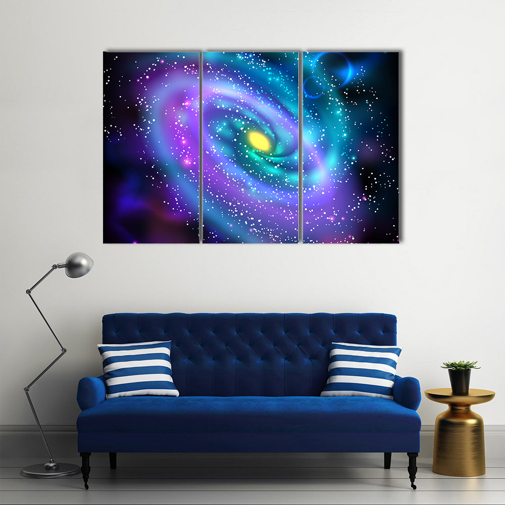 The Cosmos Luminous Spiral Galaxies With Rotating Stars Multi Panel Canvas Wall Art Set