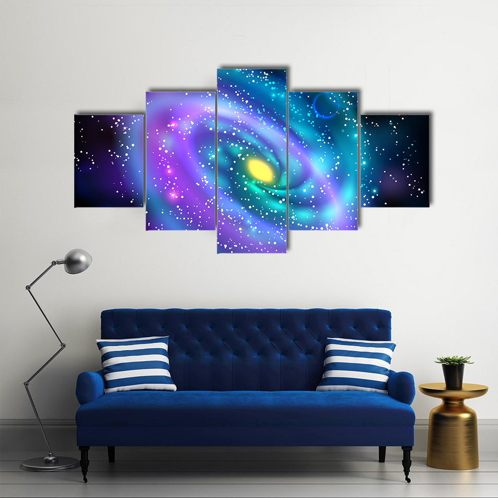 The Cosmos Luminous Spiral Galaxies With Rotating Stars Multi Panel Canvas Wall Art Set