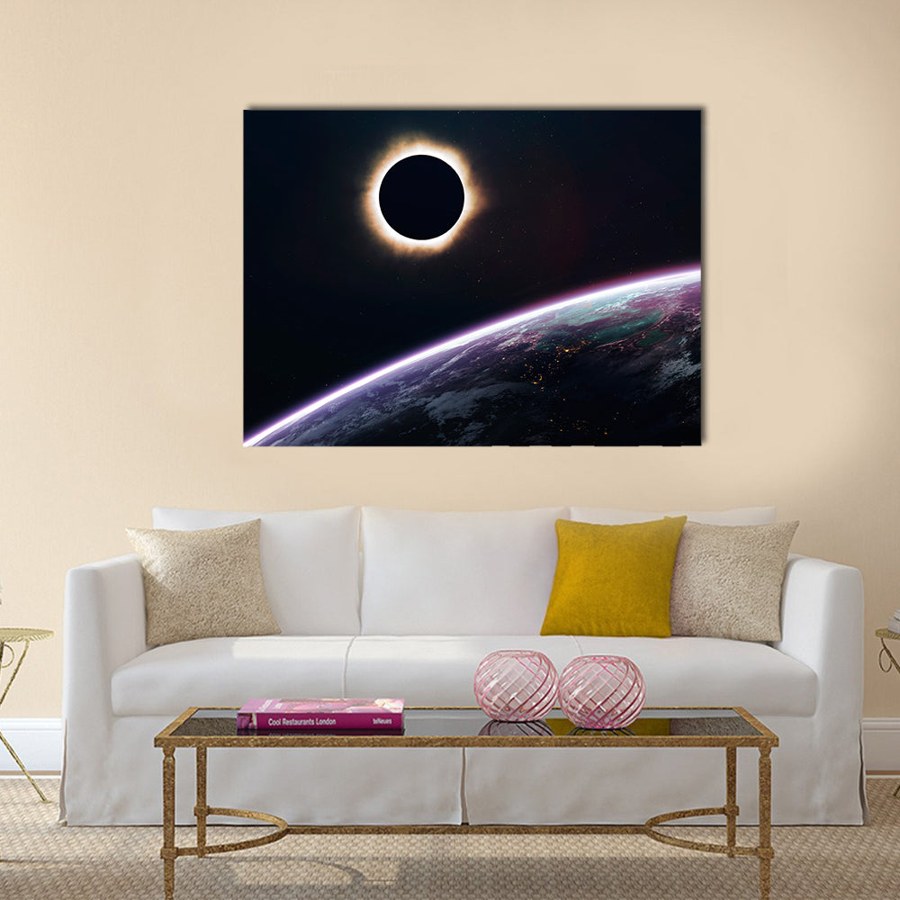 The Celestial Solar Eclipse From The Gloomy Space Multi Panel Canvas Wall Art
