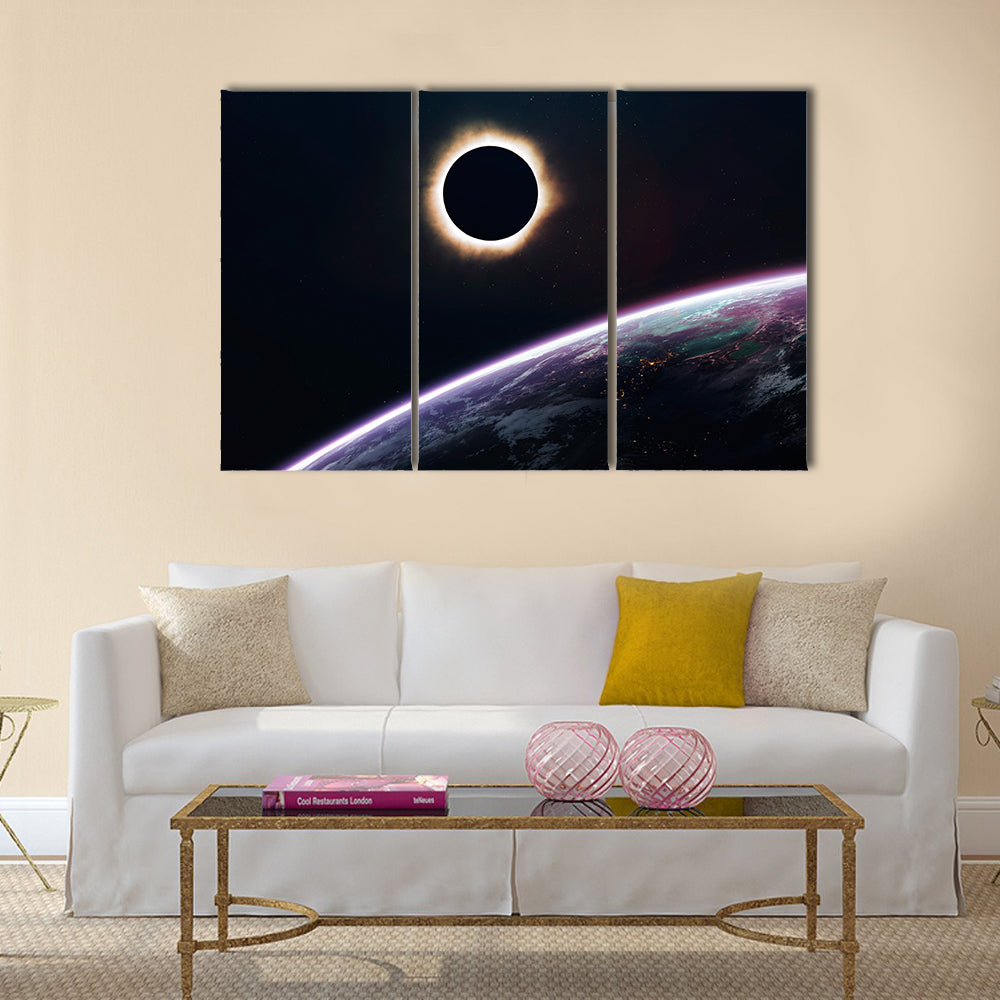 The Celestial Solar Eclipse From The Gloomy Space Multi Panel Canvas Wall Art