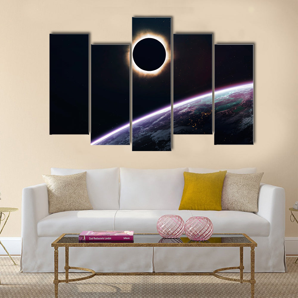 The Celestial Solar Eclipse From The Gloomy Space Multi Panel Canvas Wall Art