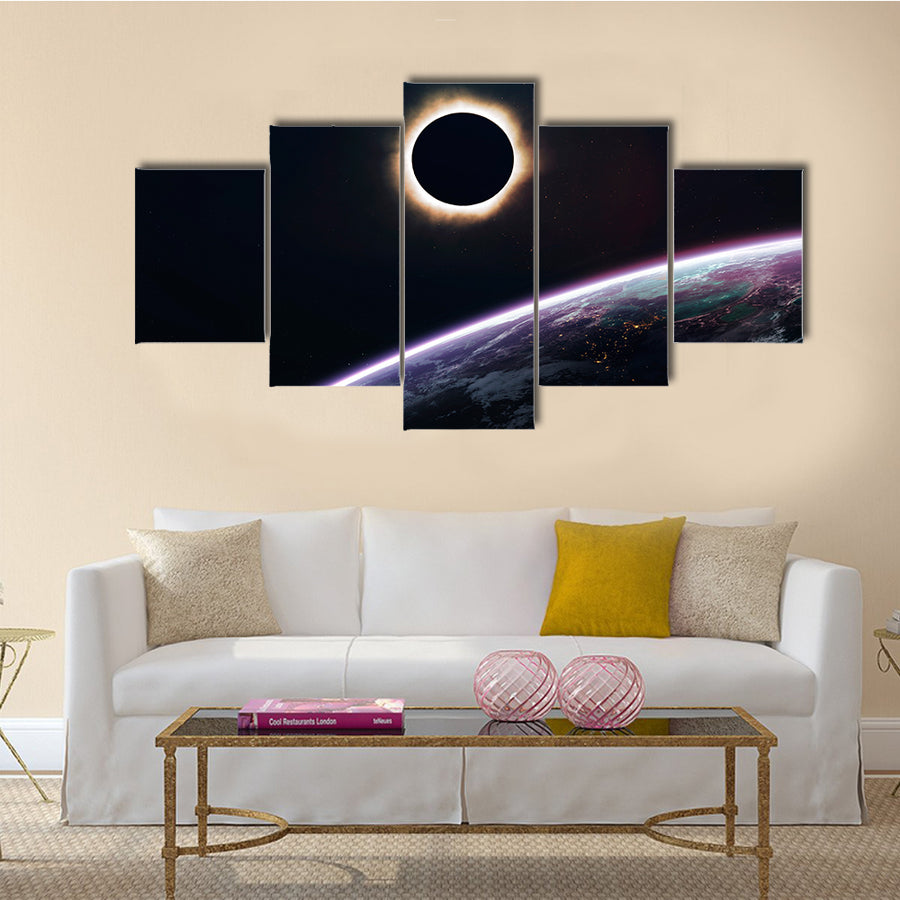 The Celestial Solar Eclipse From The Gloomy Space Multi Panel Canvas Wall Art