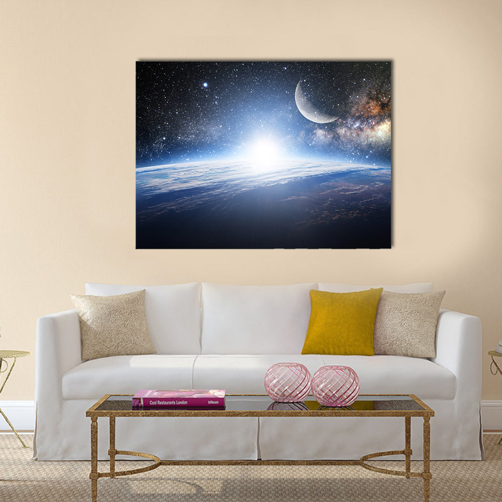 Earth Between The Star Dust In Outer Space Multi Panel Canvas Wall Art