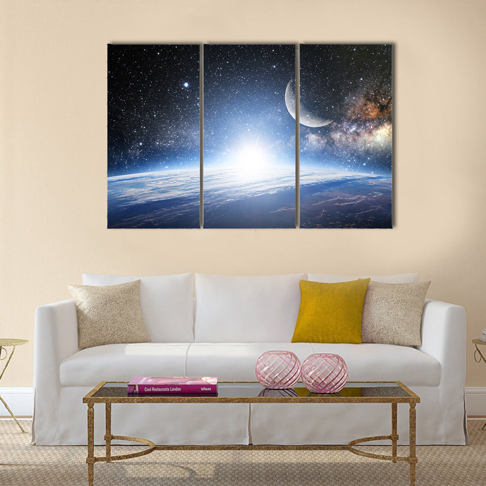 Earth Between The Star Dust In Outer Space Multi Panel Canvas Wall Art