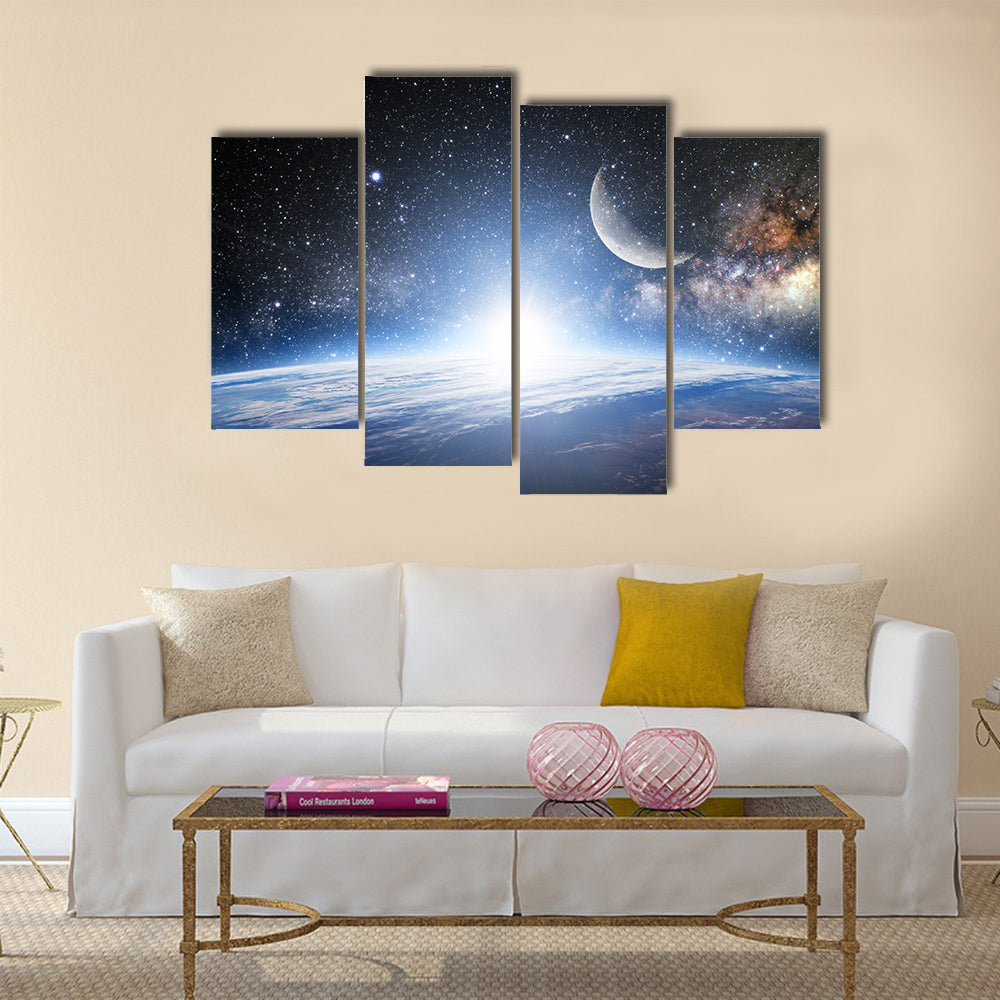Earth Between The Star Dust In Outer Space Multi Panel Canvas Wall Art