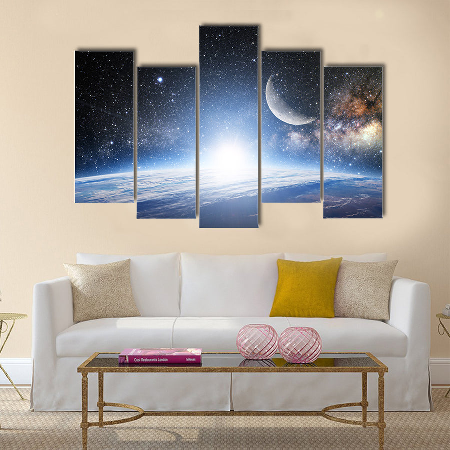 Earth Between The Star Dust In Outer Space Multi Panel Canvas Wall Art