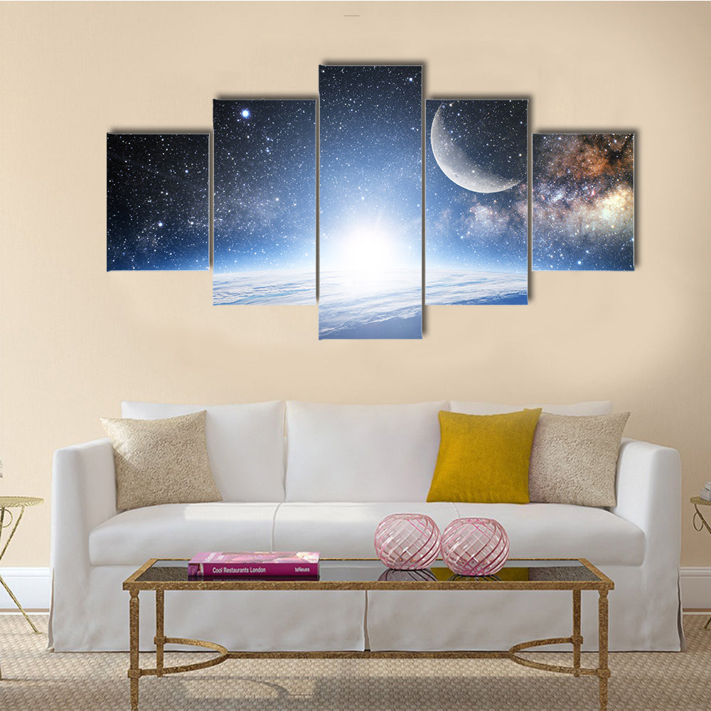 Earth Between The Star Dust In Outer Space Multi Panel Canvas Wall Art