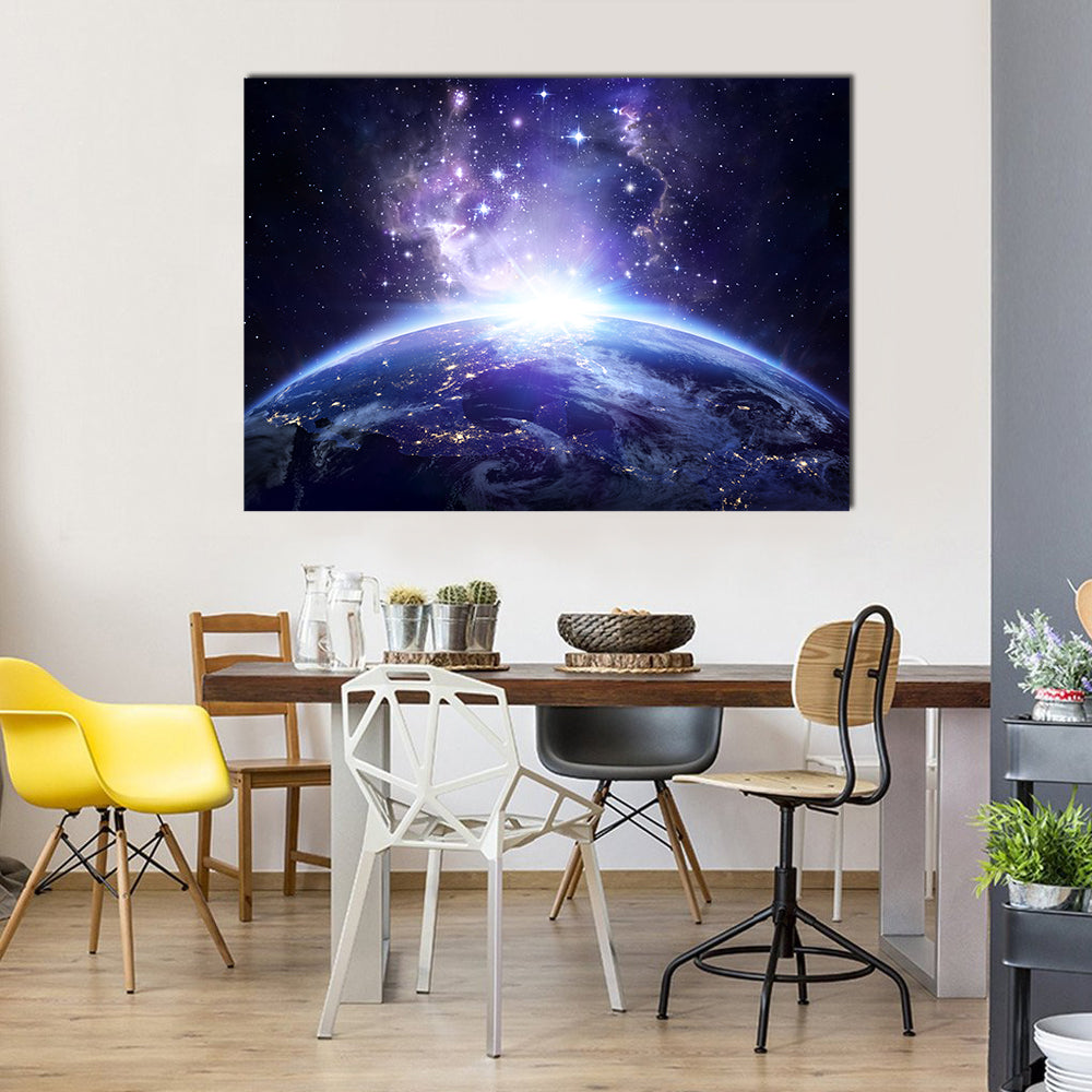 Shining Constellations Of Stars Around The Earth At Night In Space Multi Panel Canvas Wall Art