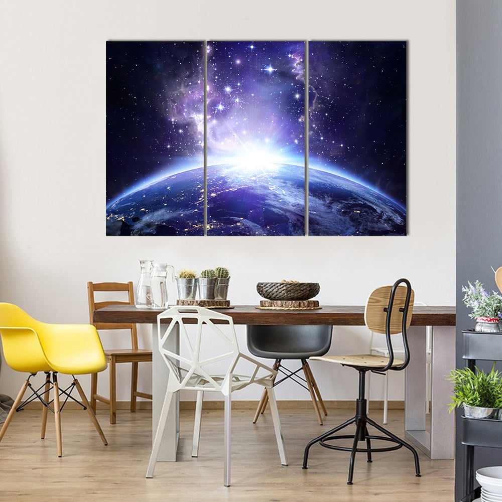 Shining Constellations Of Stars Around The Earth At Night In Space Multi Panel Canvas Wall Art