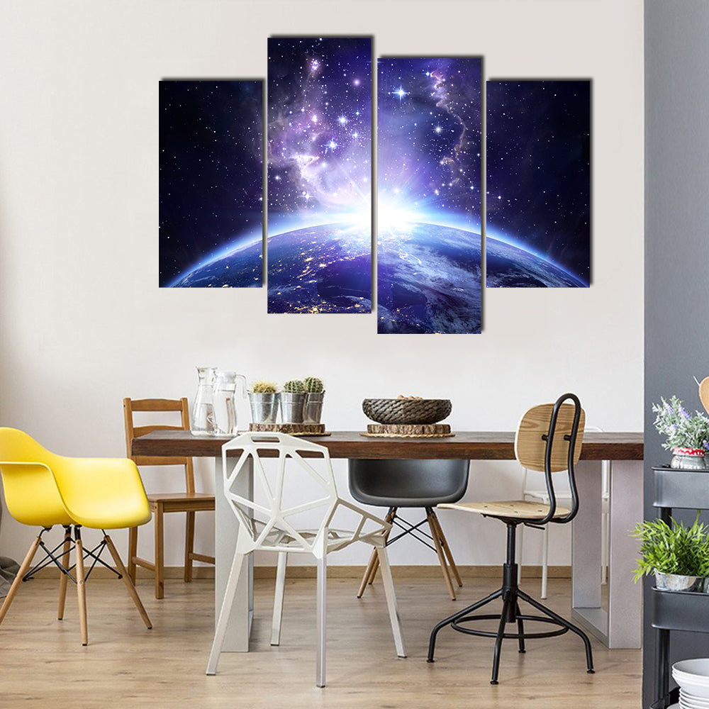 Shining Constellations Of Stars Around The Earth At Night In Space Multi Panel Canvas Wall Art