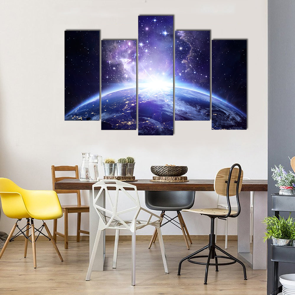 Shining Constellations Of Stars Around The Earth At Night In Space Multi Panel Canvas Wall Art