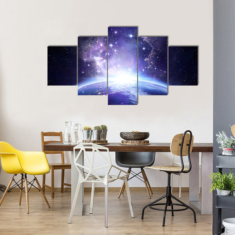 Shining Constellations Of Stars Around The Earth At Night In Space Multi Panel Canvas Wall Art