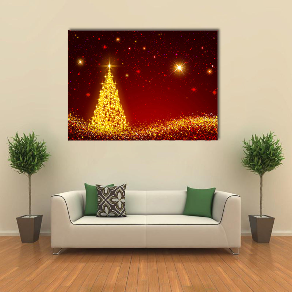 Red Starred Sky On The Christmas Night Multi Panel Canvas Wall Art