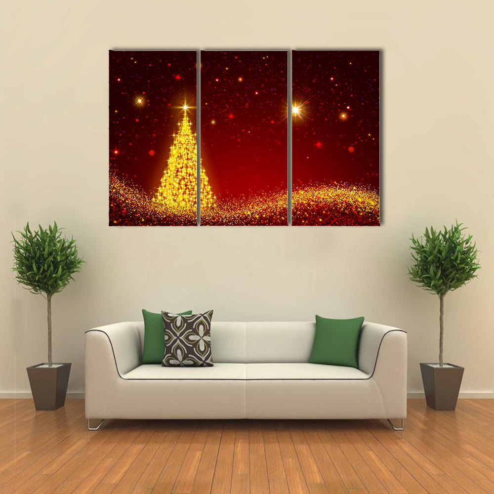 Red Starred Sky On The Christmas Night Multi Panel Canvas Wall Art