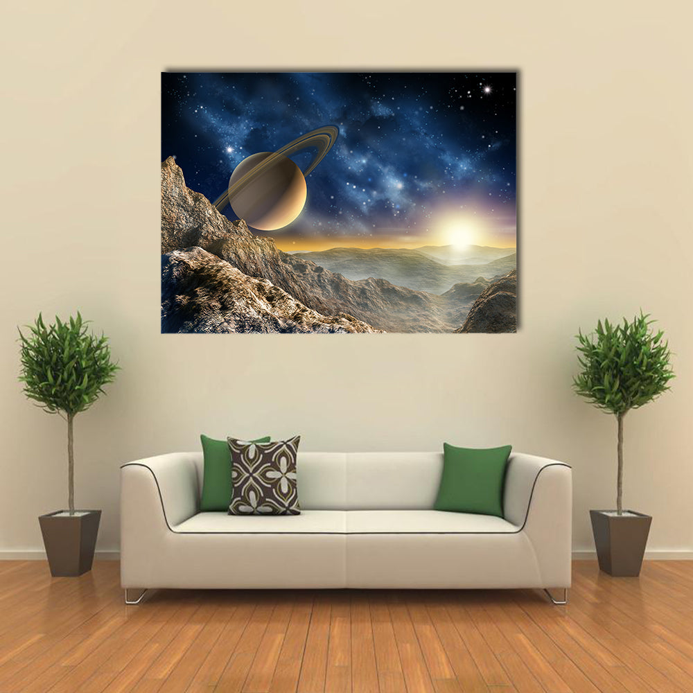 Saturn From The Saturn Moon Multi Panel Canvas Wall Art