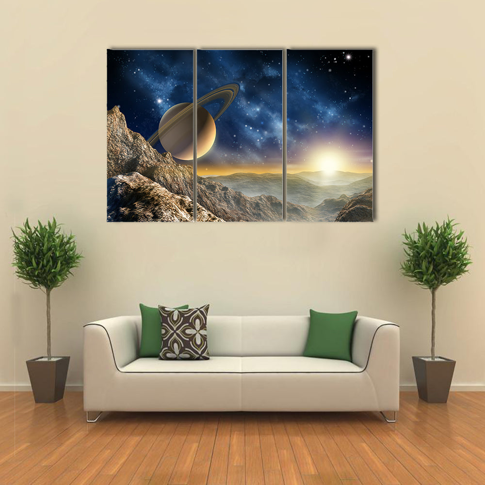 Saturn From The Saturn Moon Multi Panel Canvas Wall Art