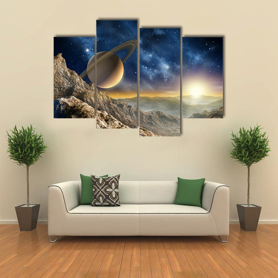 Saturn From The Saturn Moon Multi Panel Canvas Wall Art