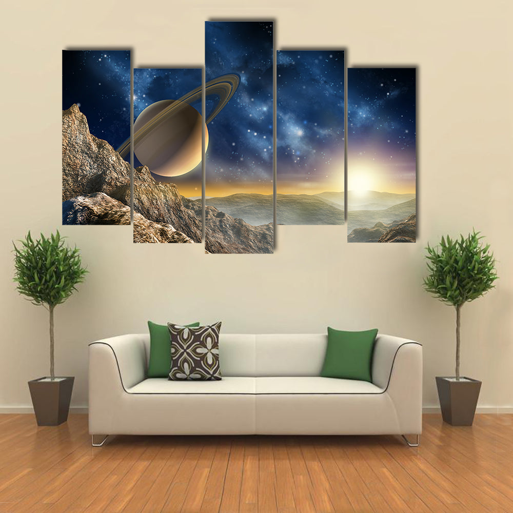 Saturn From The Saturn Moon Multi Panel Canvas Wall Art