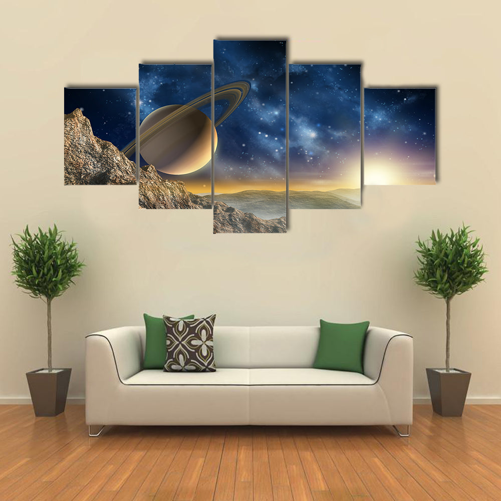 Saturn From The Saturn Moon Multi Panel Canvas Wall Art