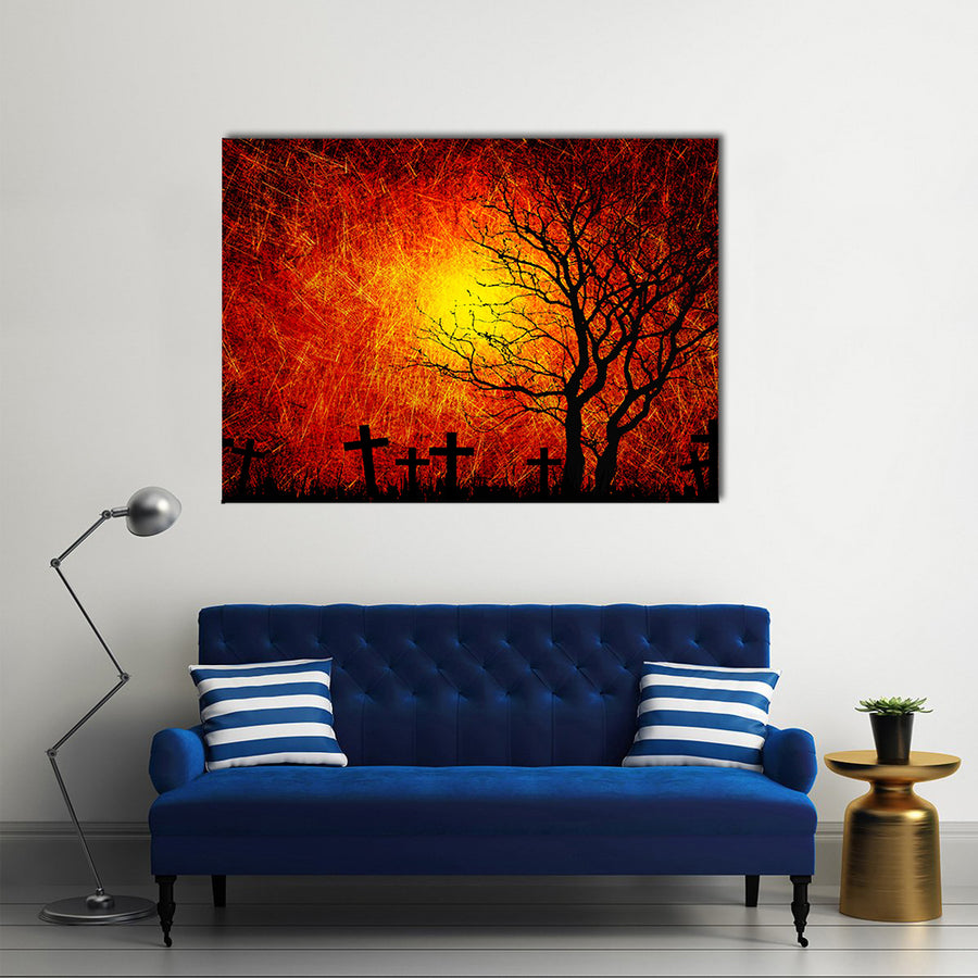 Grunge Textured Halloween Background With A Full Blood Moon Multi Panel Canvas Wall Art Print Set