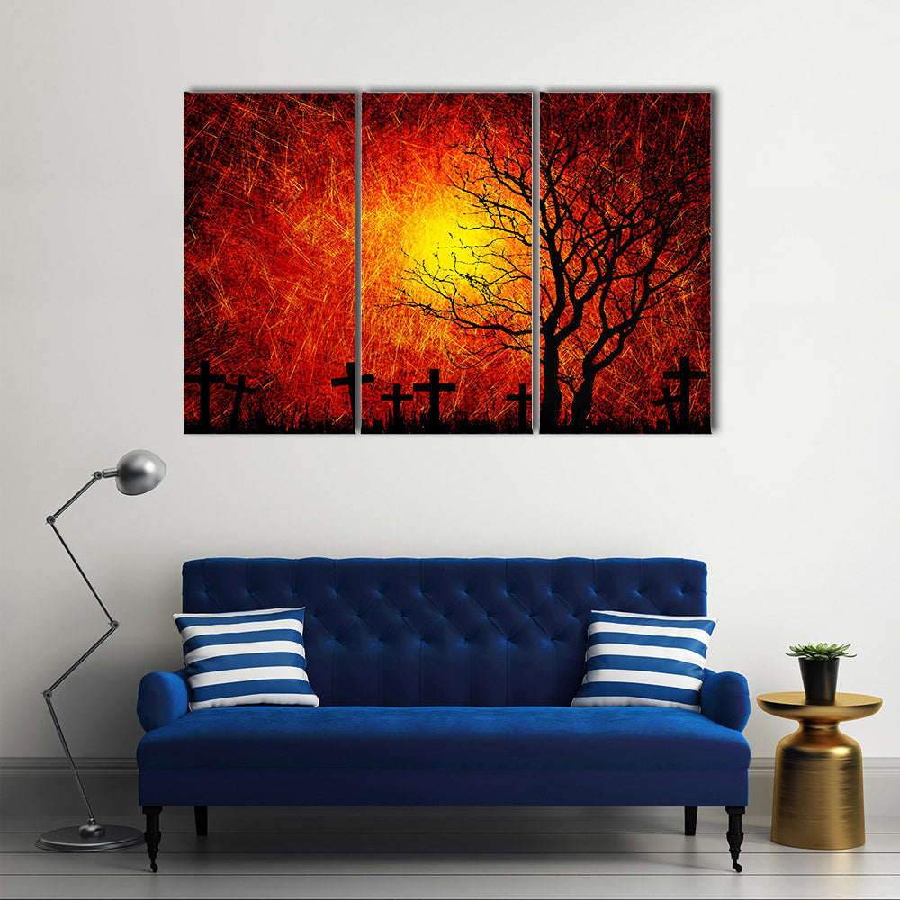 Grunge Textured Halloween Background With A Full Blood Moon Multi Panel Canvas Wall Art Print Set