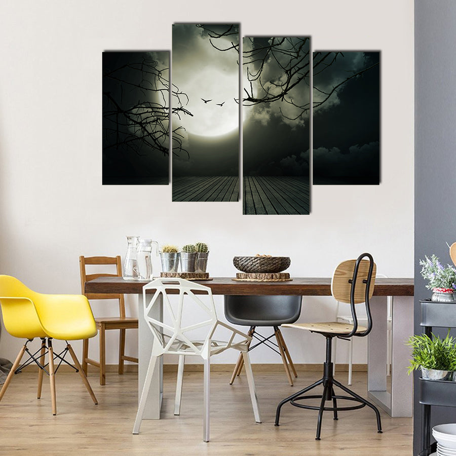 Horror Stocked In A Retro Style With A Halloween Background Multi Panel Canvas Wall Art