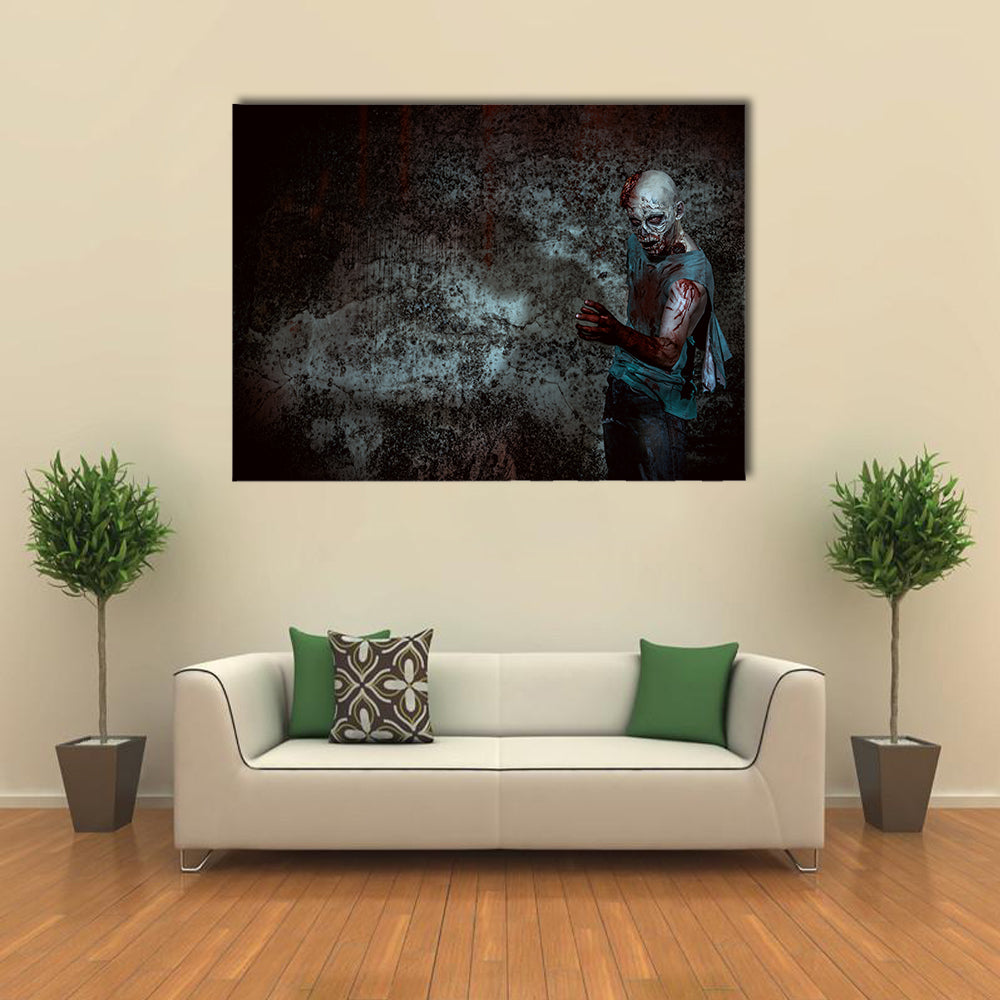 Horrible Zombie In A Wrecked House Multi Panel Canvas Wall Art