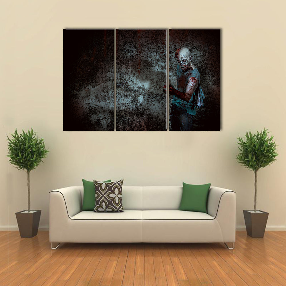 Horrible Zombie In A Wrecked House Multi Panel Canvas Wall Art