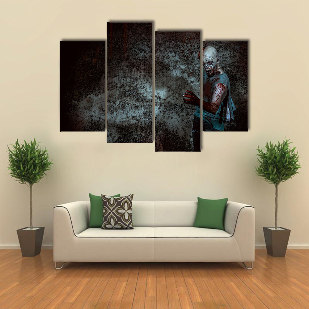 Horrible Zombie In A Wrecked House Multi Panel Canvas Wall Art