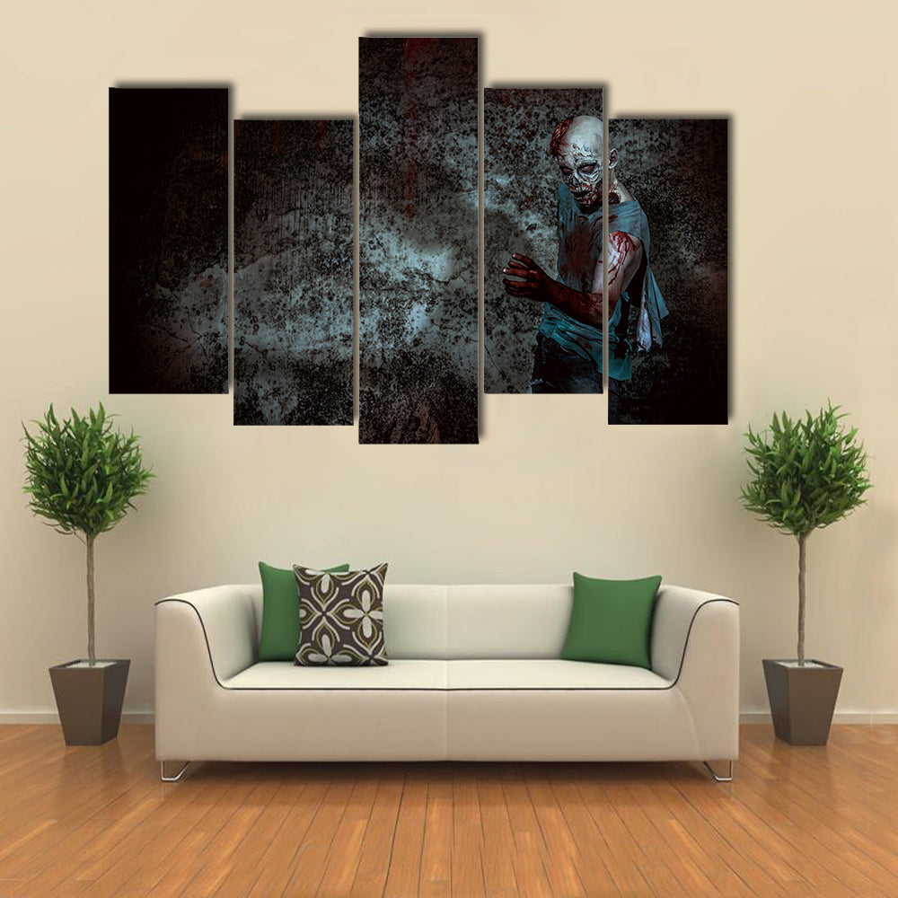 Horrible Zombie In A Wrecked House Multi Panel Canvas Wall Art