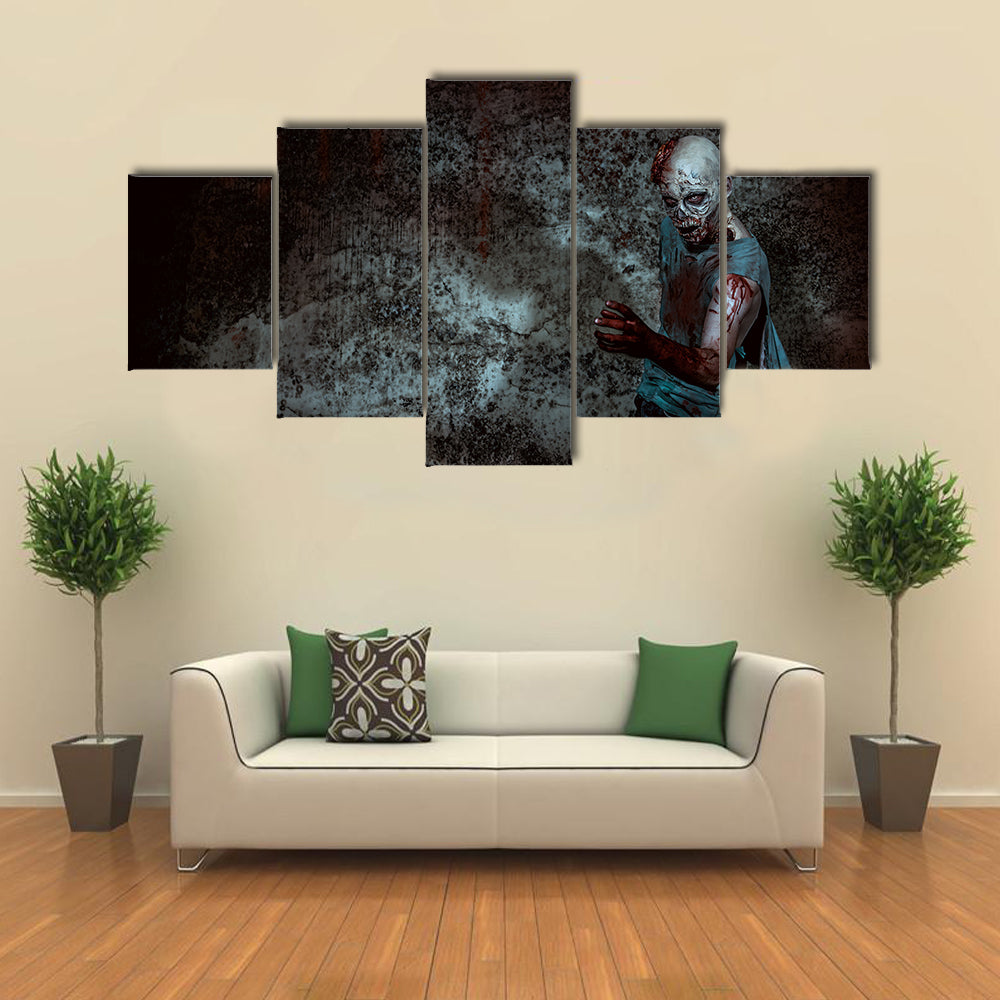 Horrible Zombie In A Wrecked House Multi Panel Canvas Wall Art