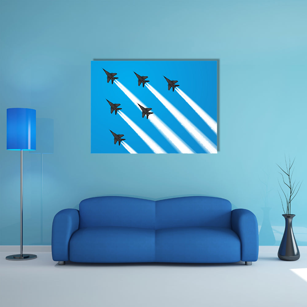 Amazing Glimpse Of Vector Illustration By The Military Fighter Jets Multi Panel Canvas Wall Art