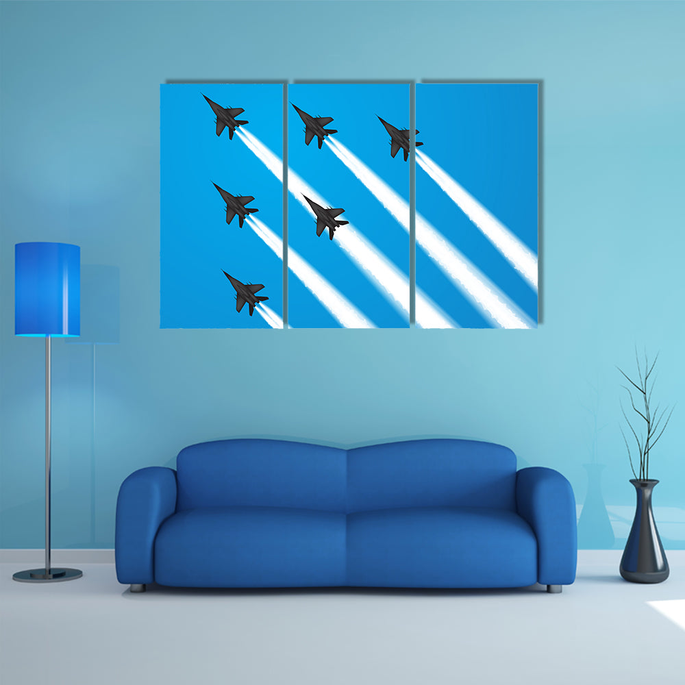 Amazing Glimpse Of Vector Illustration By The Military Fighter Jets Multi Panel Canvas Wall Art